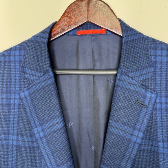 Isaia Wool Blue Plaid Windowpane Blazer Size 48 (58EU) Unfinished Sleeves - Picture 3 of 15